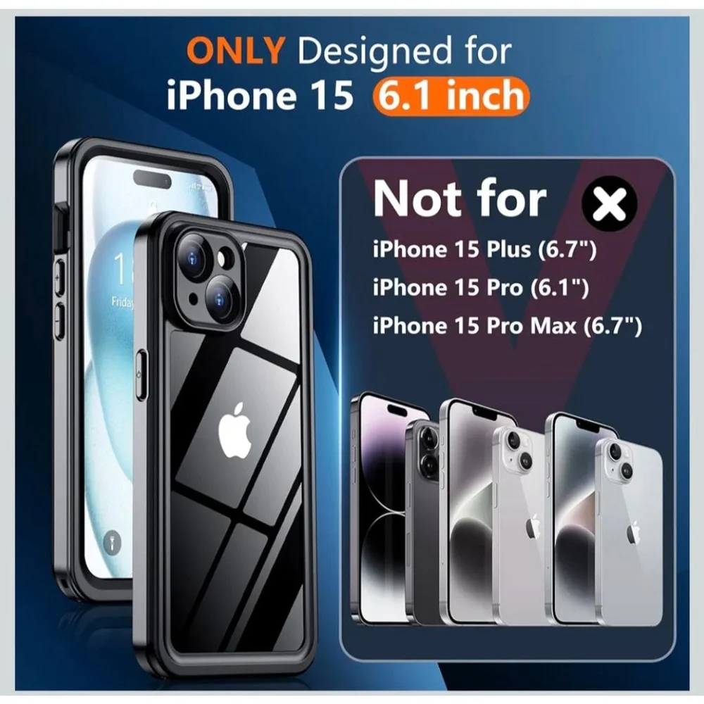 Black/Clear iPhone 15 Waterproof Shockproof Phone Case‎ One Size